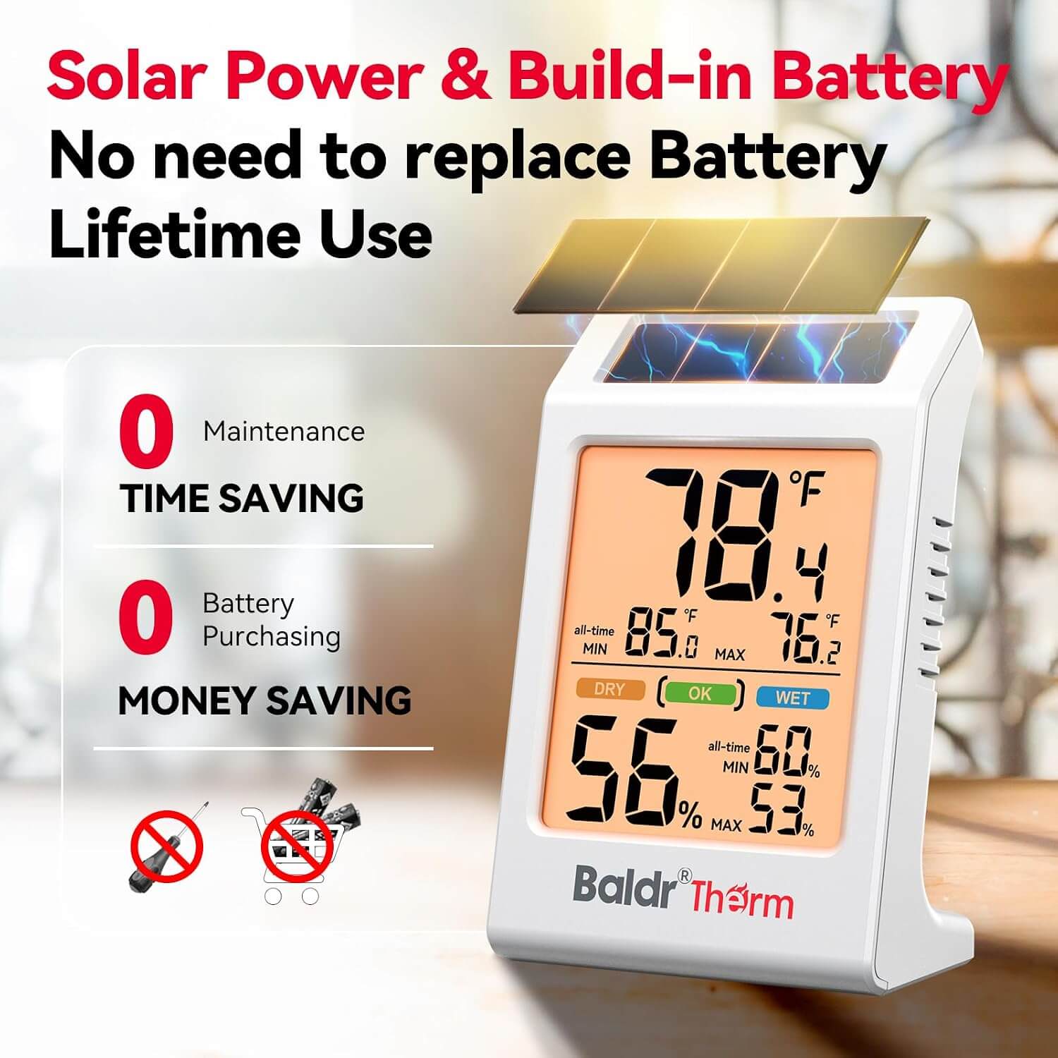 BaldrTherm Room Thermometer Indoor, Humidity Meter, 2026 Upgrade Backlit Digital Humidity&Temperature Monitor