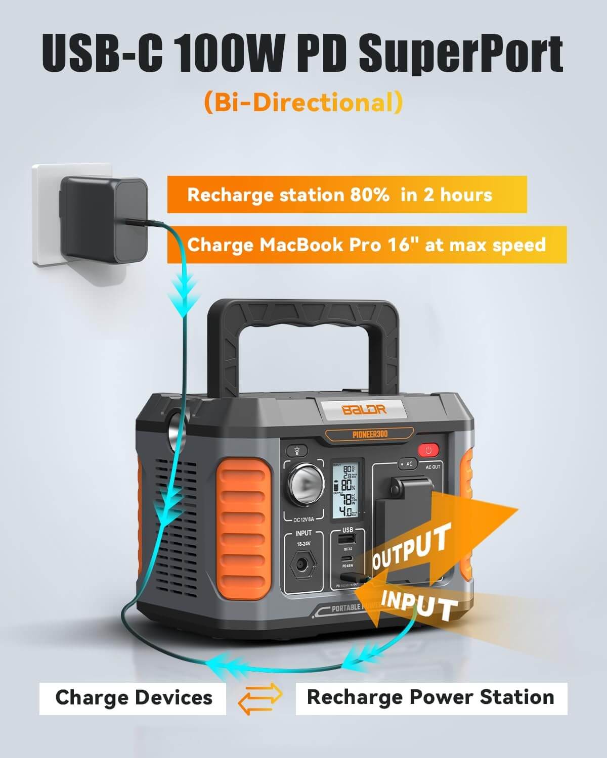 BaldrTherm 300W Portable Power Station - 231Wh Solar Generator 120V AC