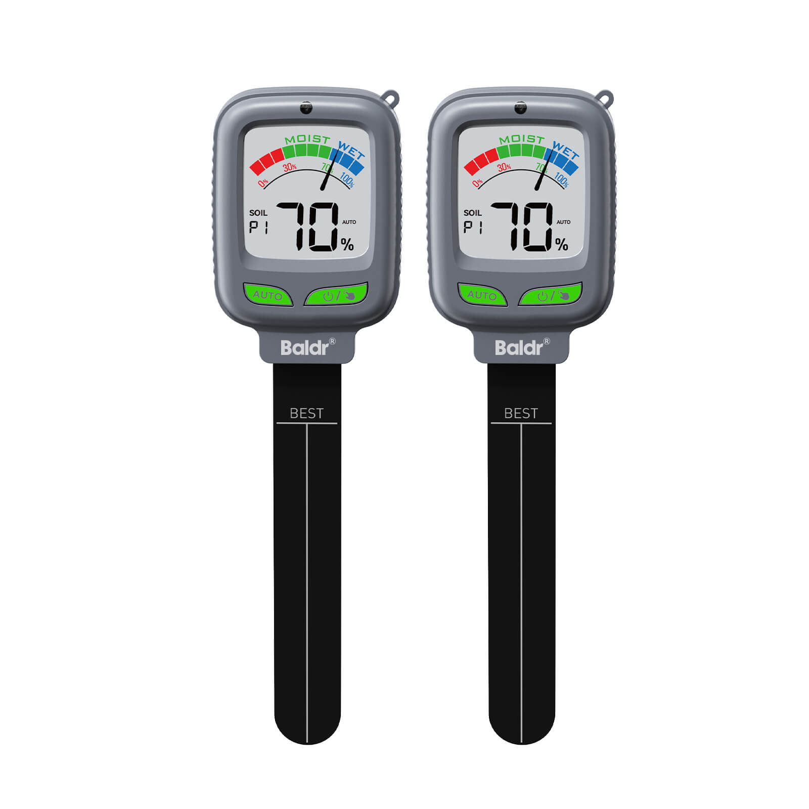 Baldr Digital Soil Moisture Meter, Instant-Read Plant Water Tester with LCD Display, Soil Moisture Sensor for Indoor Houseplants, Gardens, Lawns and Potted Plants, 2 pack