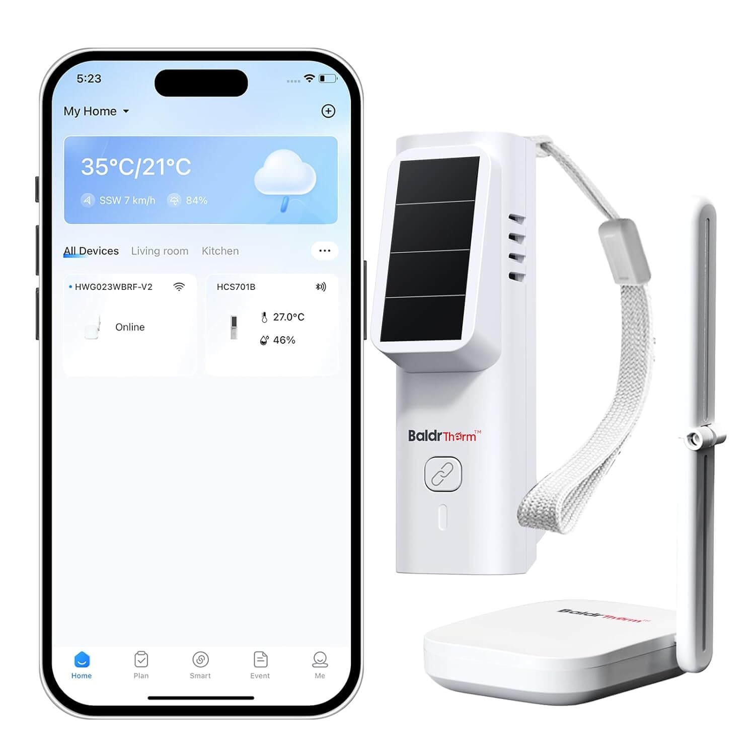 BaldrTherm Solar WiFi Hygrometer Thermometer Sensor, Smart Wireless Temperature Humidity(1 pack)