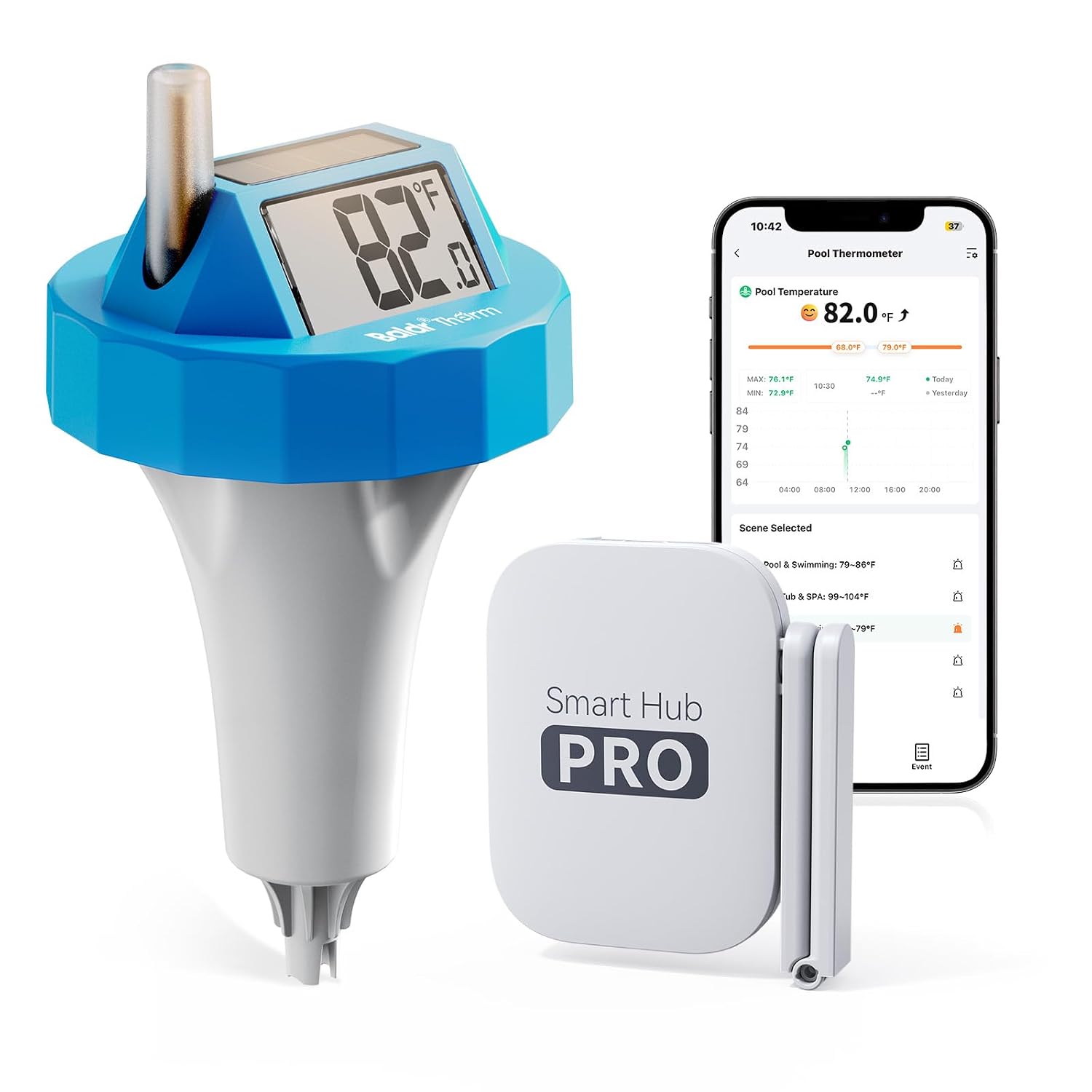 WiFi Pool Thermometer Floating, Solar Temperature with Smart Gateway, IPX8