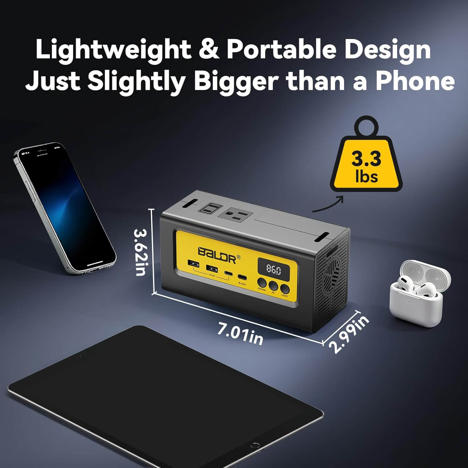 BALDR Portable Power Station 28000mAh, 90Wh LiFePO4 Battery Backup Camping Solar Generator