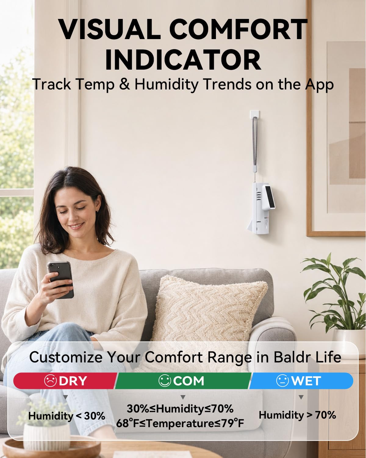 Bluetooth Thermometer Hygrometer, Solar Wireless Monitor Sensor with App