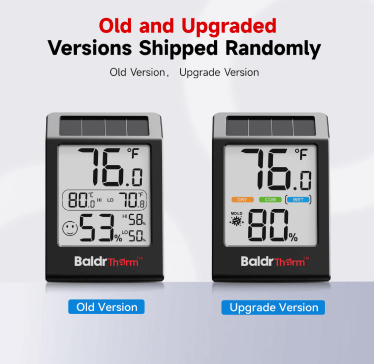 BaldrTherm Humidity Meter Hygrometer – 3.2'' Solar Room Thermometer
