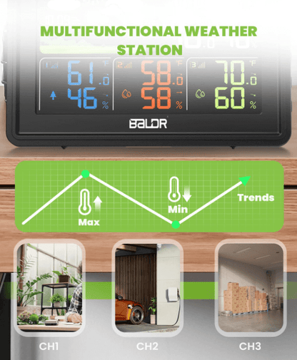 BaldrTherm Weather Station Black with Barometer & 3 Sensors