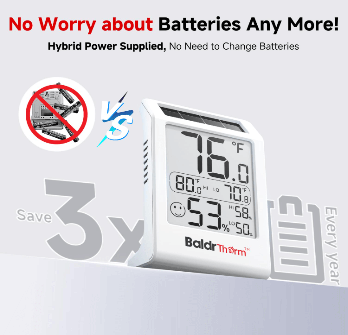 BaldrTherm Humidity Meter Room Thermometer, 3.2''Humidity Gauge, 1 Pack