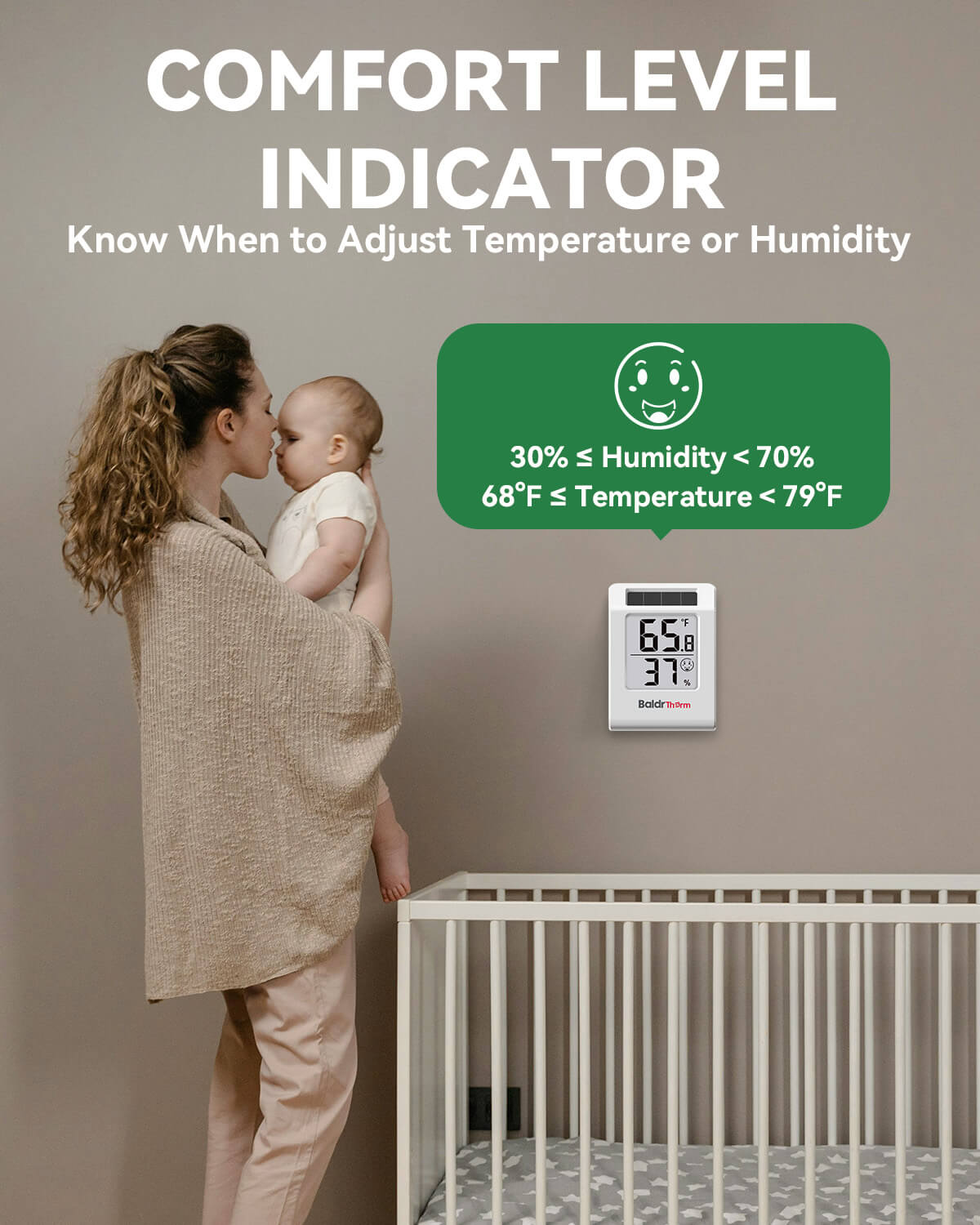 BALDR Digital Hygrometer Thermometer, Solar Humidity Monitor (White)