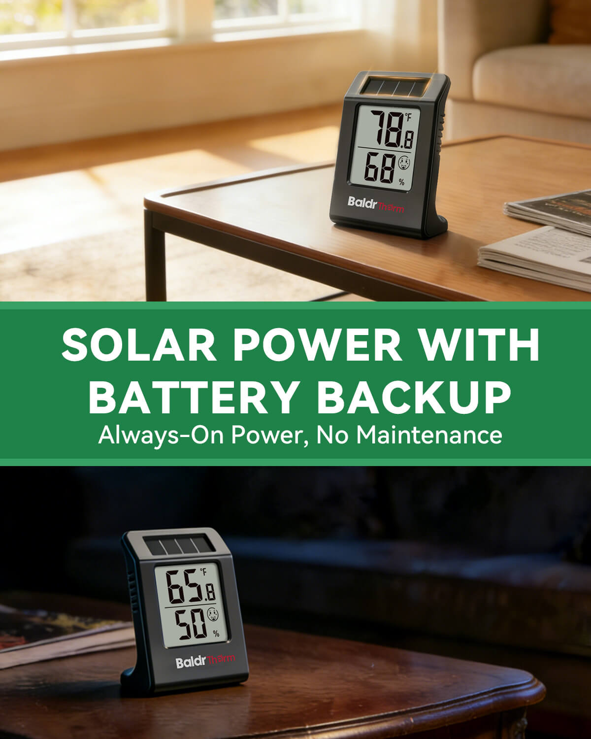 BALDR Digital Hygrometer Thermometer, Solar Humidity Monitor(Black)
