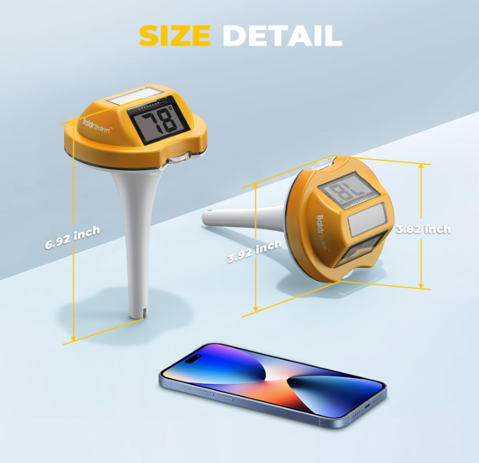 BaldrTherm Pool Thermometer Solar Digital Floating(Yellow)