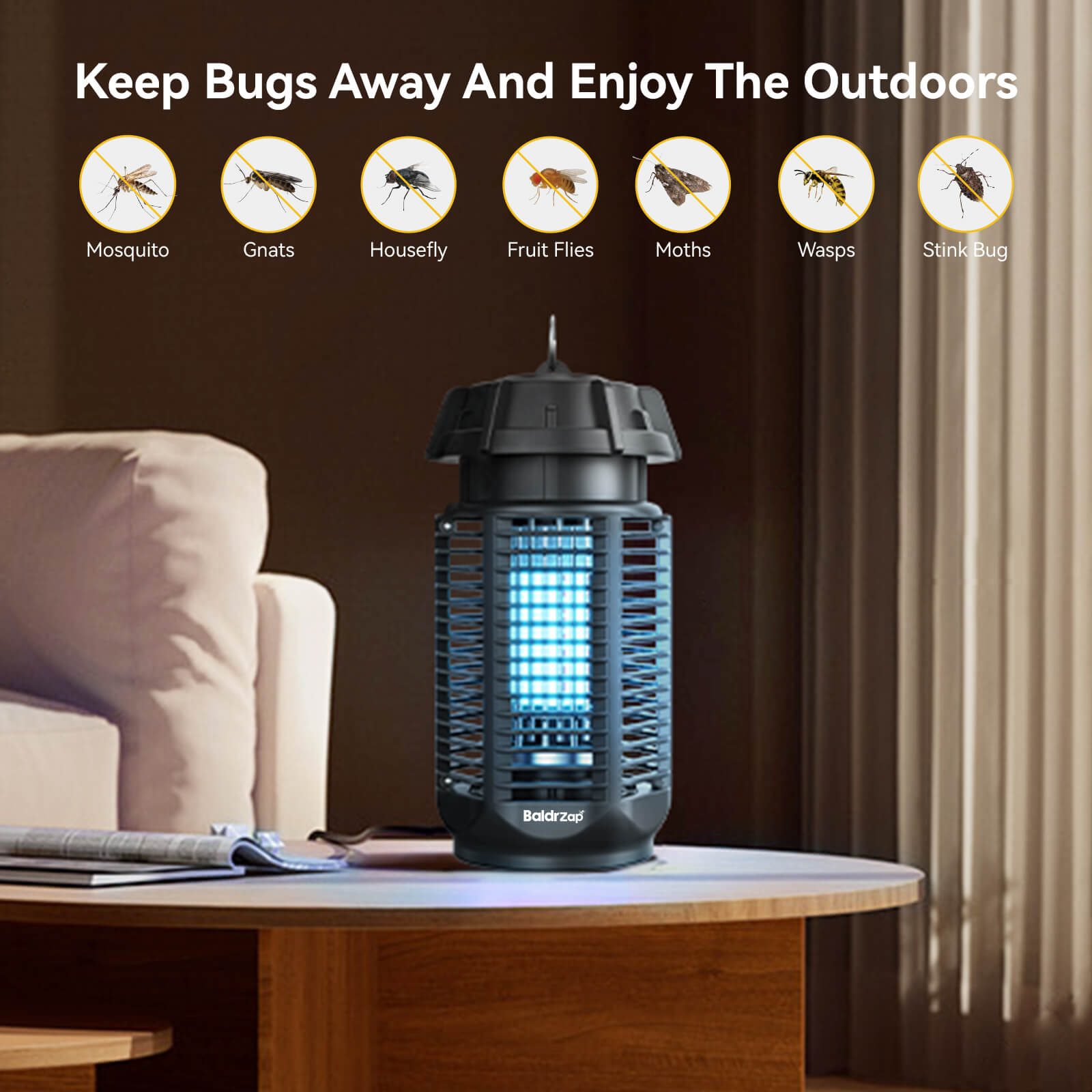 BaldrZap Insect Trap outdoor, Bug Zapper Outdoor, Mosquito Zapper, 3 Prong Plug in Electric Fly Zapper