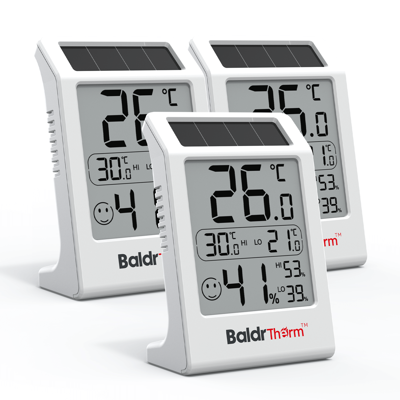 BaldrTherm Humidity Meter Hygrometer – 3-Pack Solar Room Thermometer