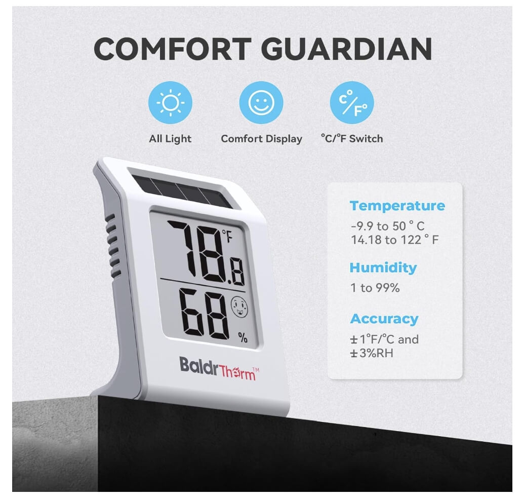 BaldrTherm 2.2'' Solar Thermometer & Hygrometer Meter 