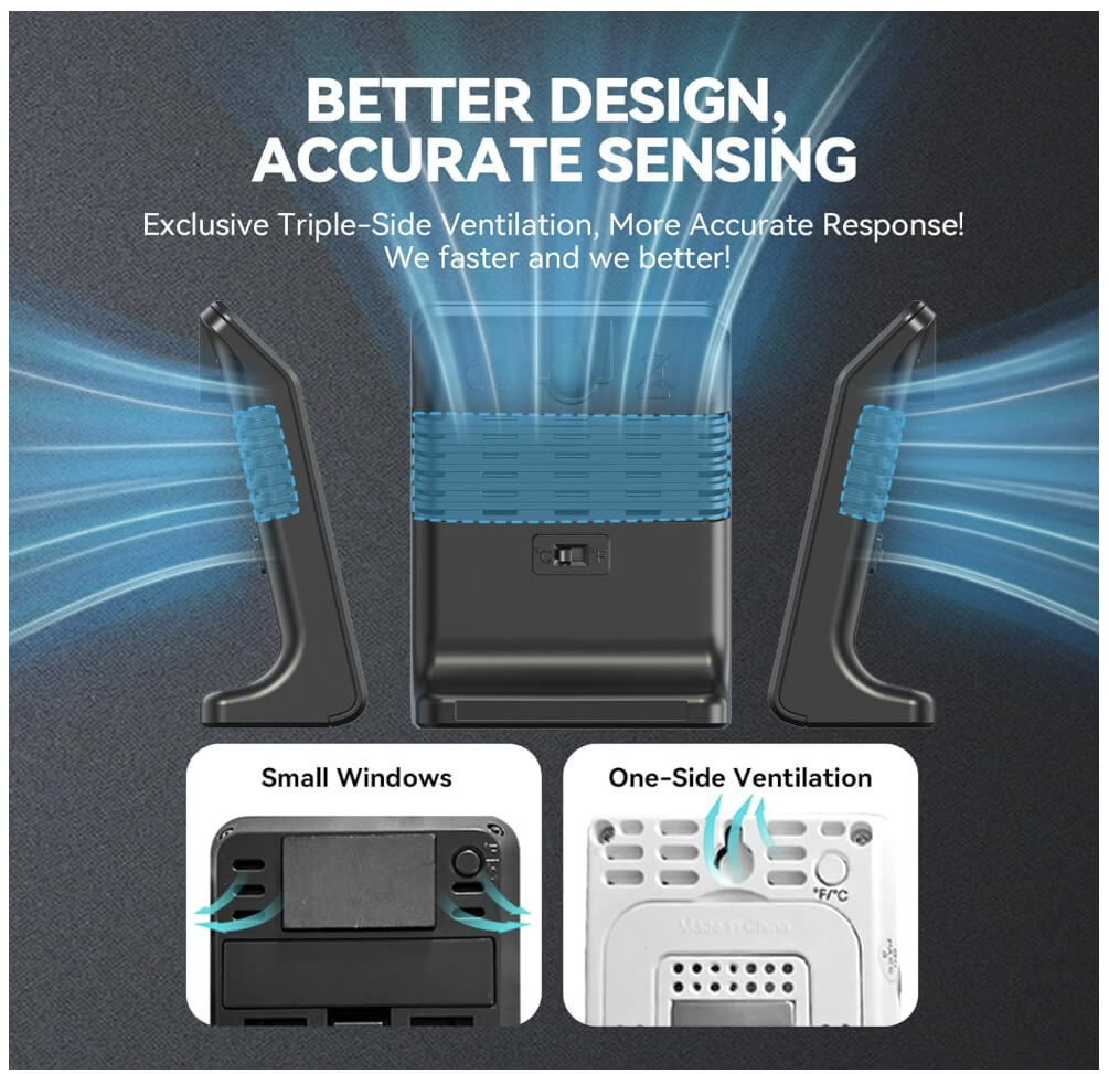 BaldrTherm Humidity Meter Hygrometer, Solar-Powered Room Thermometer 2.2',1Pack, Black