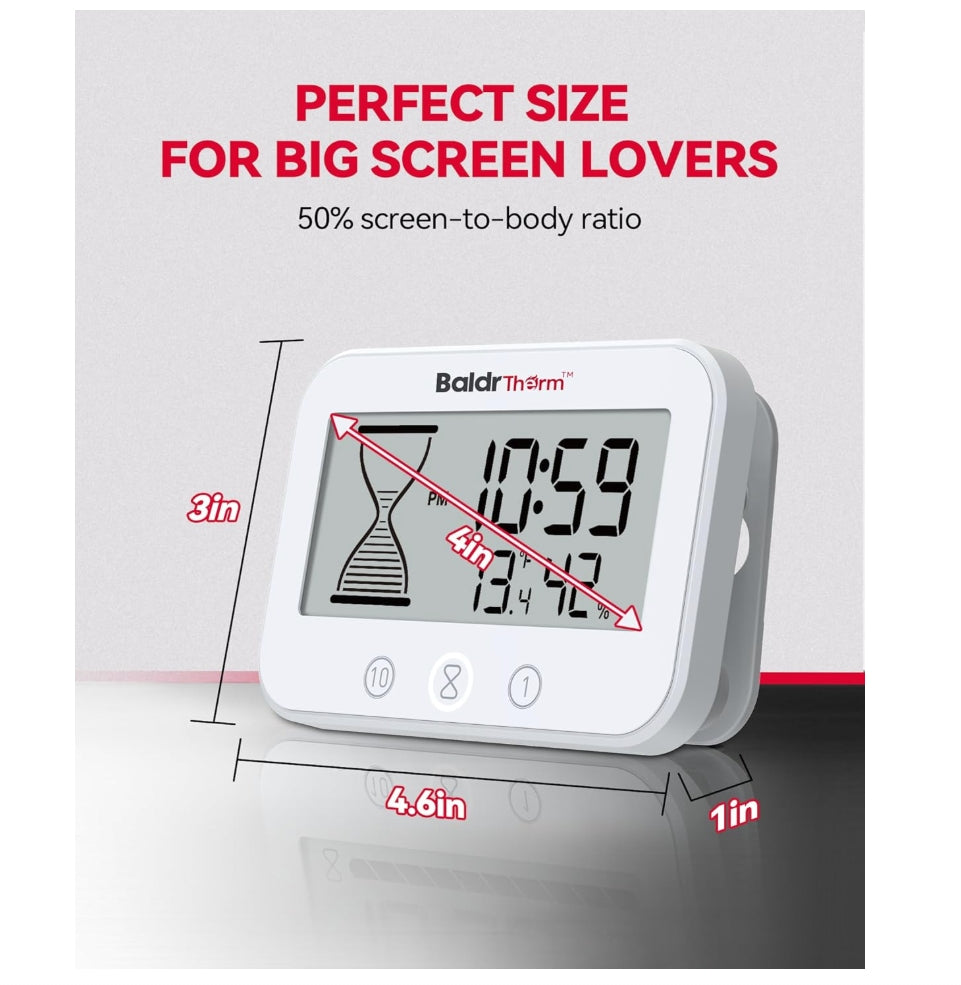 BaldrTherm Shower Clock – Waterproof Timer, Hygrometer & Thermometer