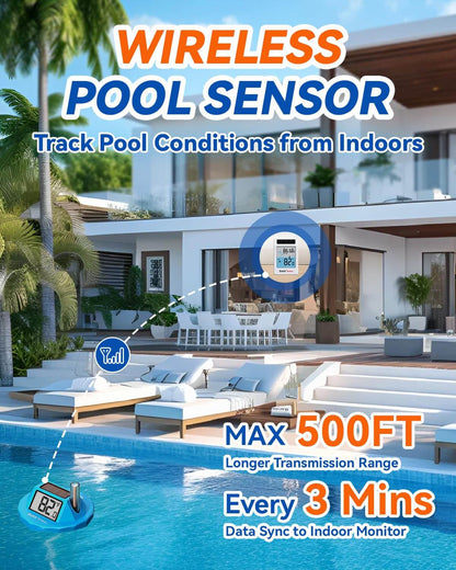 BaldrTherm Wireless Pool Thermometer Floating Easy Read, 2026 Upgrade Solar Powered Water Temperature Gauge with Indoor Display, IPX8 Waterproof 500FT Monitior Range for Pools,Hot Tubs,Spas, Baths, Blue