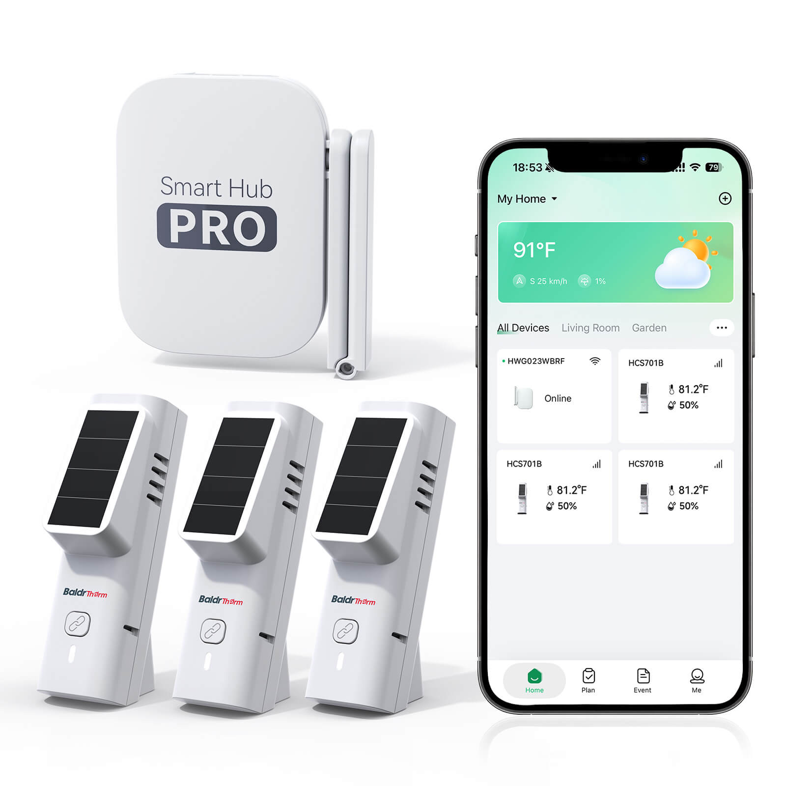 Bluetooth Thermometer Hygrometer with Hub, Solar Wireless Monitor Sensor with App