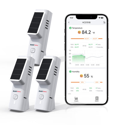 Bluetooth Thermometer Hygrometer, Solar Wireless Monitor Sensor with App