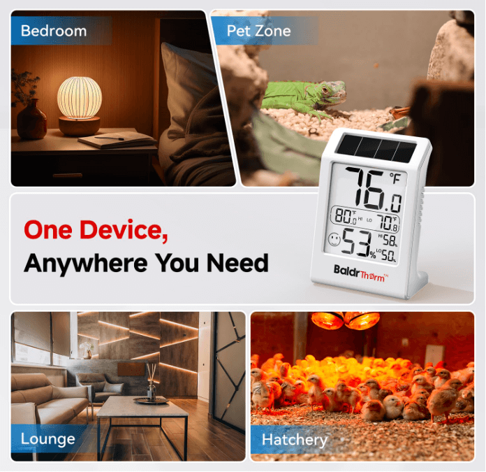 BaldrTherm Humidity Meter Room Thermometer, 3.2''Humidity Gauge, 1 Pack