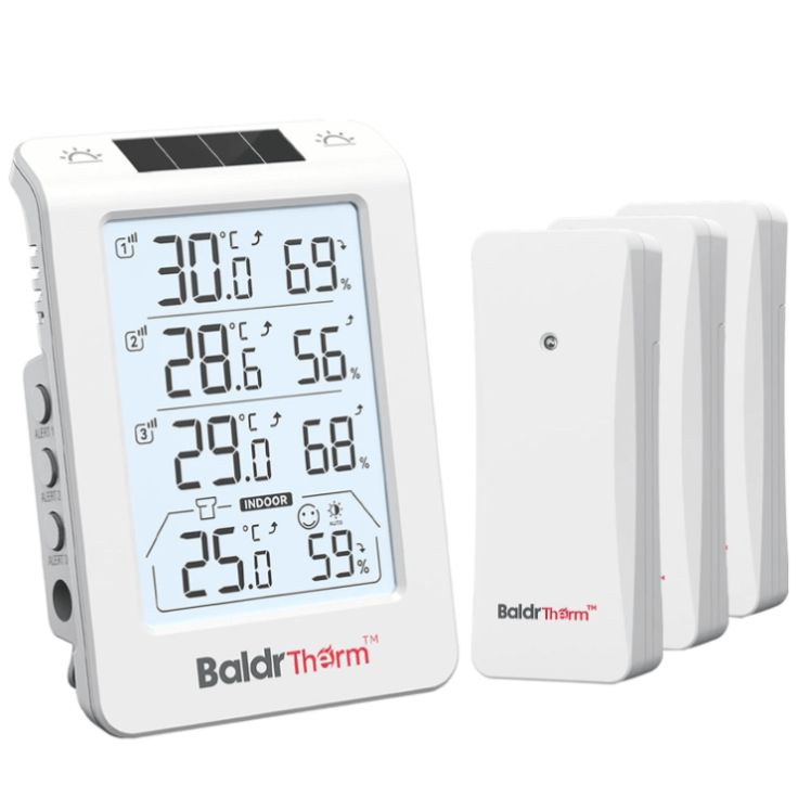 BaldrTherm Solar Outdoor Thermometer, Wireless Temperature & Humidity Monitor