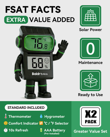 BALDR Digital Hygrometer Thermometer, Solar Humidity Monitor(Black)