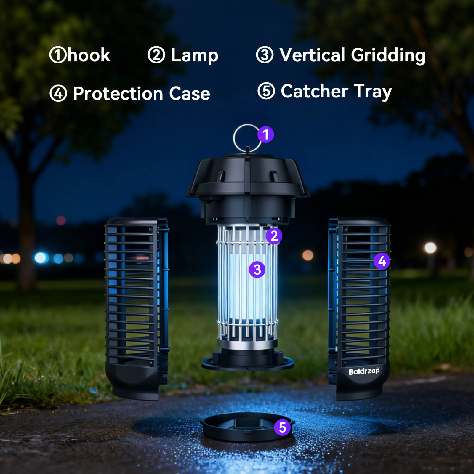 BaldrZap Insect Trap outdoor, Bug Zapper Outdoor, Mosquito Zapper, 3 Prong Plug in Electric Fly Zapper