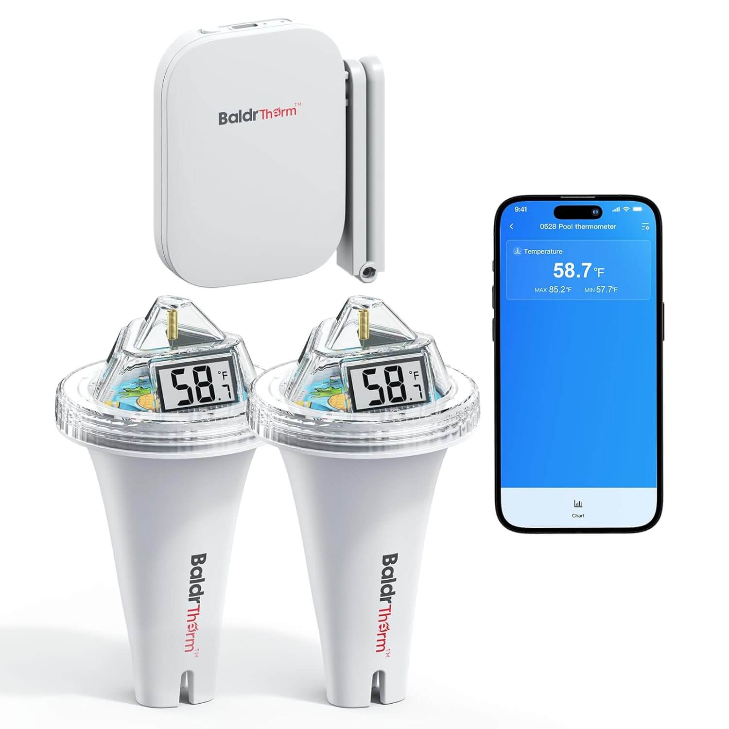 BaldrTherm 2-Pack Wireless Pool Thermometers with App Monitoring
