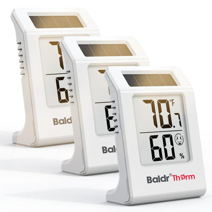 BALDR Digital Hygrometer Thermometer, Solar Humidity Monitor (White)