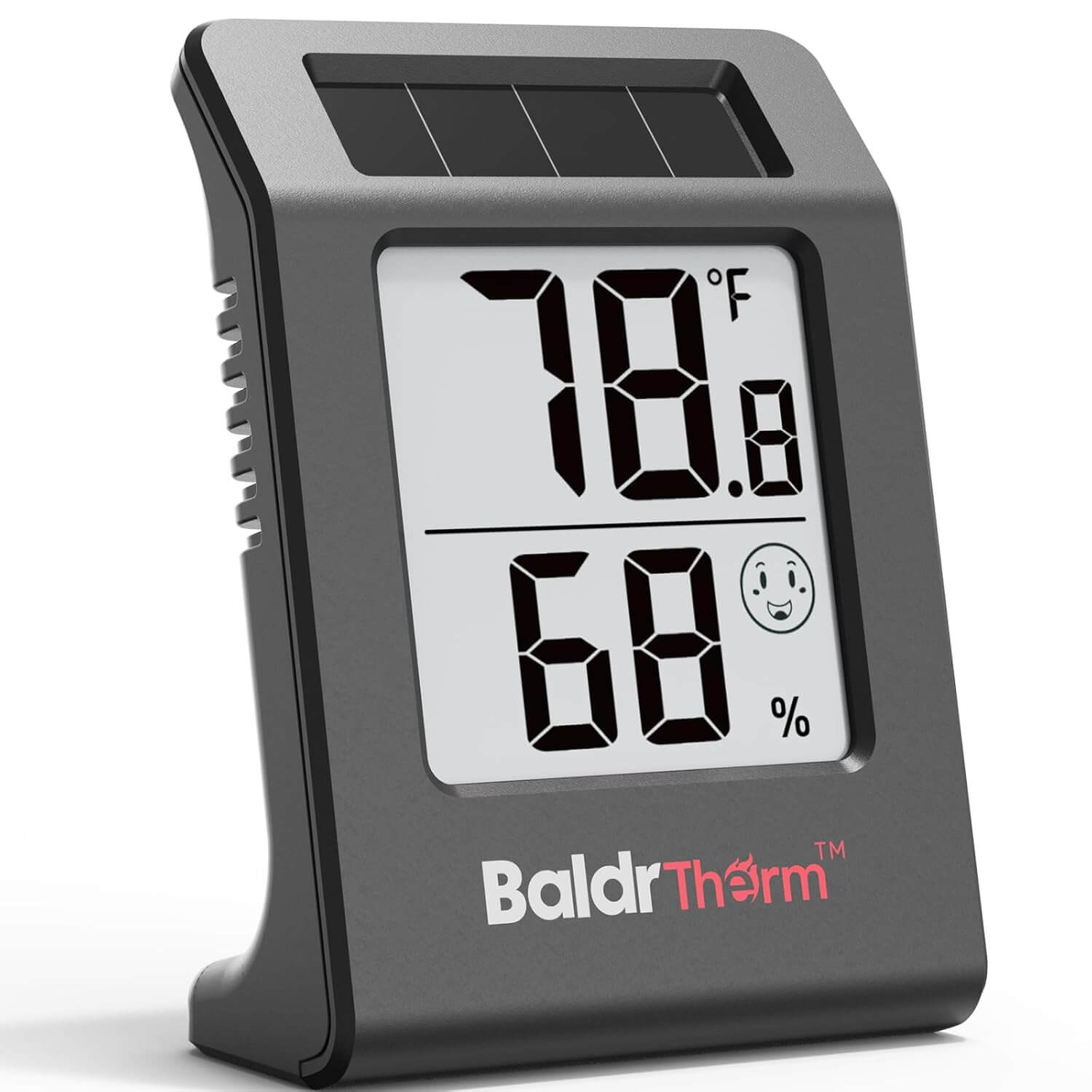 BaldrTherm Humidity Meter Hygrometer, Solar-Powered Room Thermometer 2.2',1Pack, Black