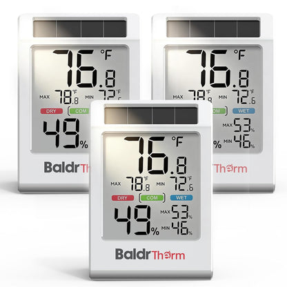 BALDR Solar Indoor Thermometer Hygrometer, Max/Min, Comfort Meter