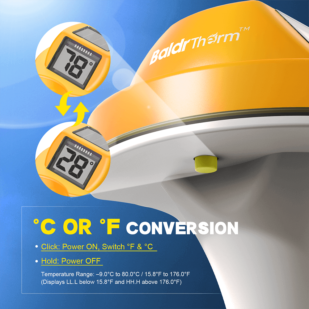 BaldrTherm Pool Thermometer Solar Digital Floating(Yellow)