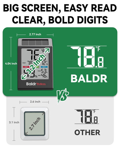 BALDR Solar Indoor Thermometer Hygrometer, Max/Min, Comfort Meter