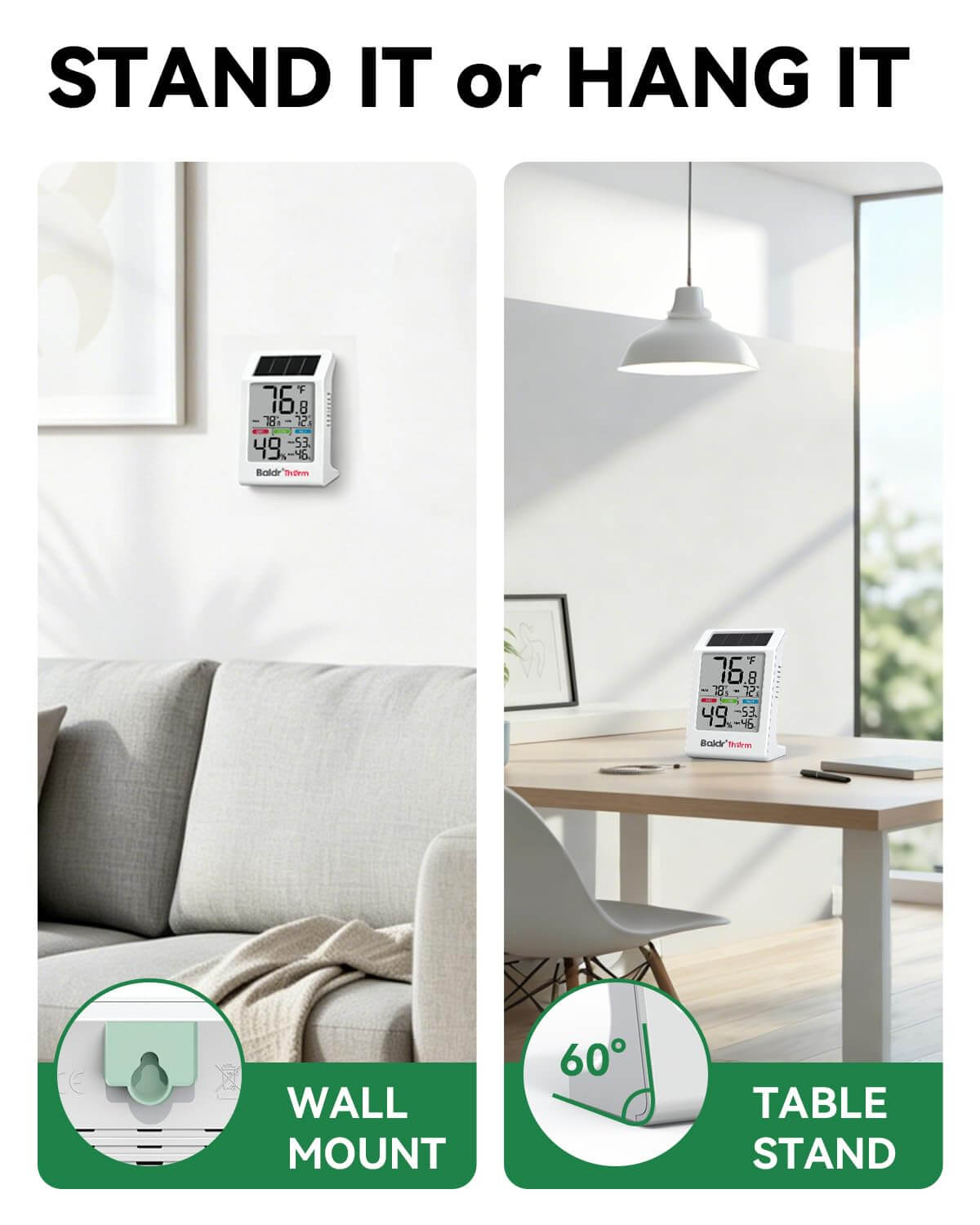 BALDR Solar Indoor Thermometer Humidity Meter No More Battery Changes