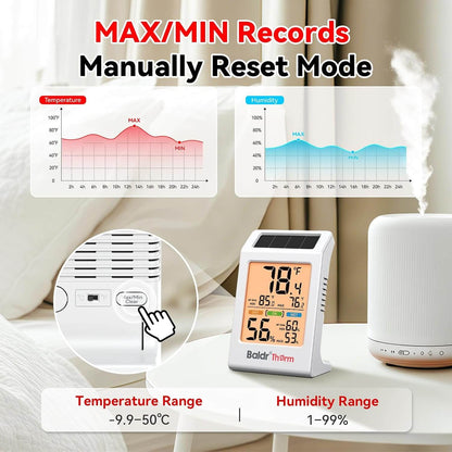 BaldrTherm Room Thermometer Indoor, Humidity Meter, 2026 Upgrade Backlit Digital Humidity&Temperature Monitor