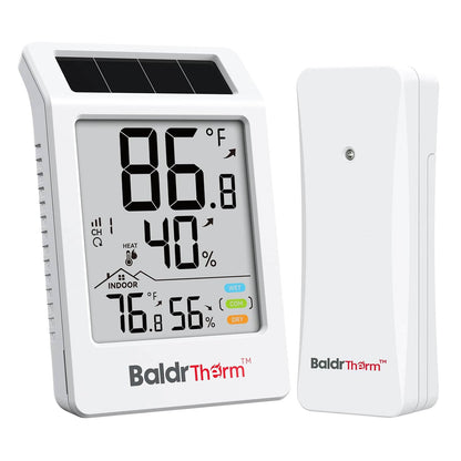 BaldrTherm Digital Hygrometer Indoor Outdoor Thermometer,Wireless Temperature Humidity Monitor with 330ft/100m Range, Multi-Zone Detection, Dual Power Supply & Trend Visualization, 1 Pack