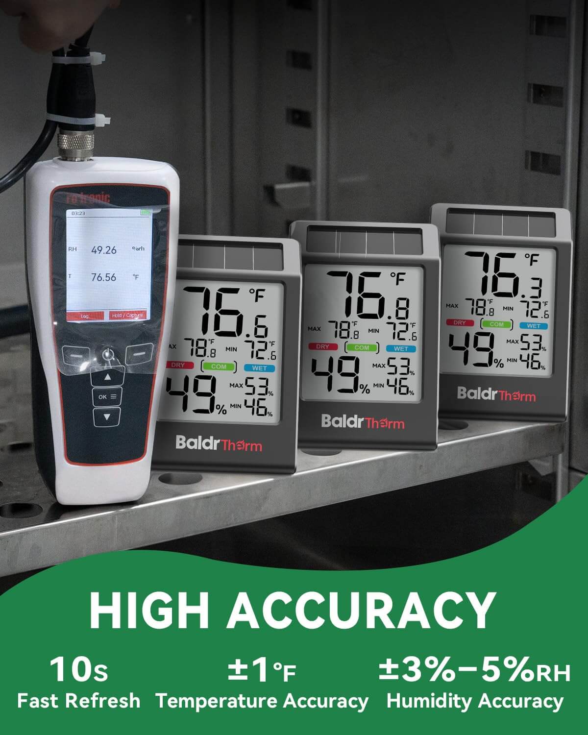 BALDR Solar Indoor Thermometer Hygrometer, Max/Min, Comfort Meter