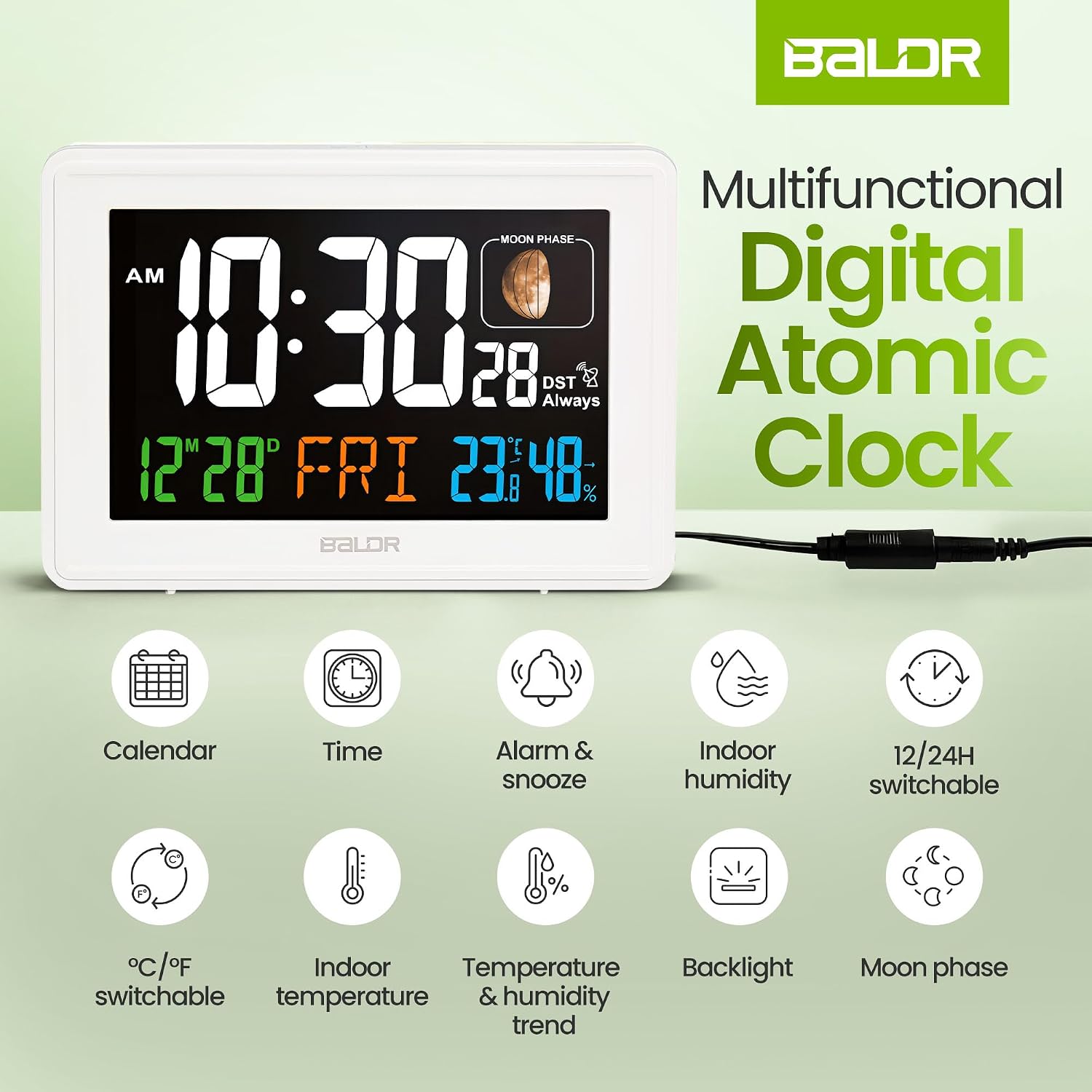 CL3592WH1 Digital Alarm Atomic Clock