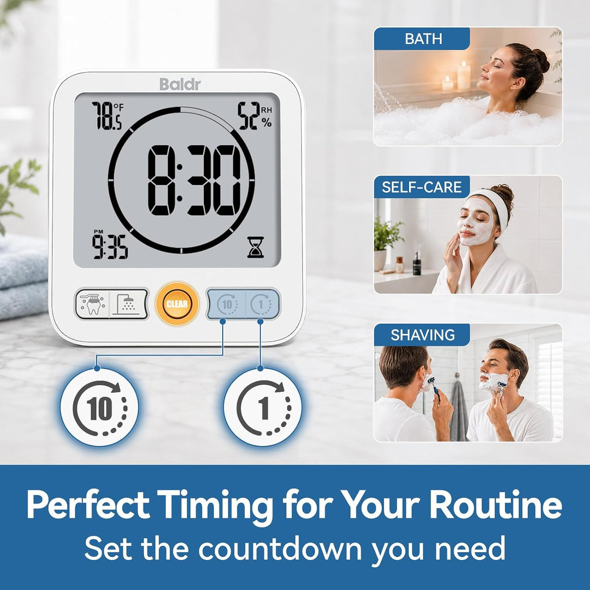 BALDR B0657STH-WT Shower Clock & Timer