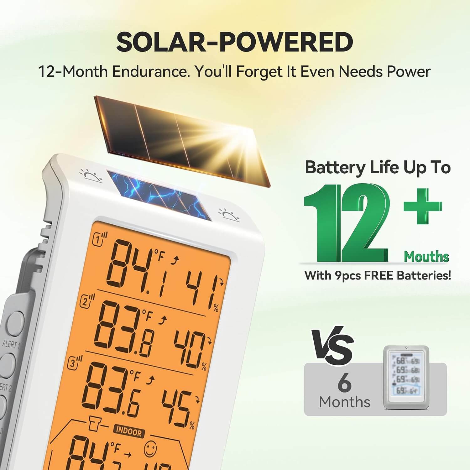 Baldr Wireless Indoor Outdoor Thermometer with 3 Remote Sensors 4.8" LCD