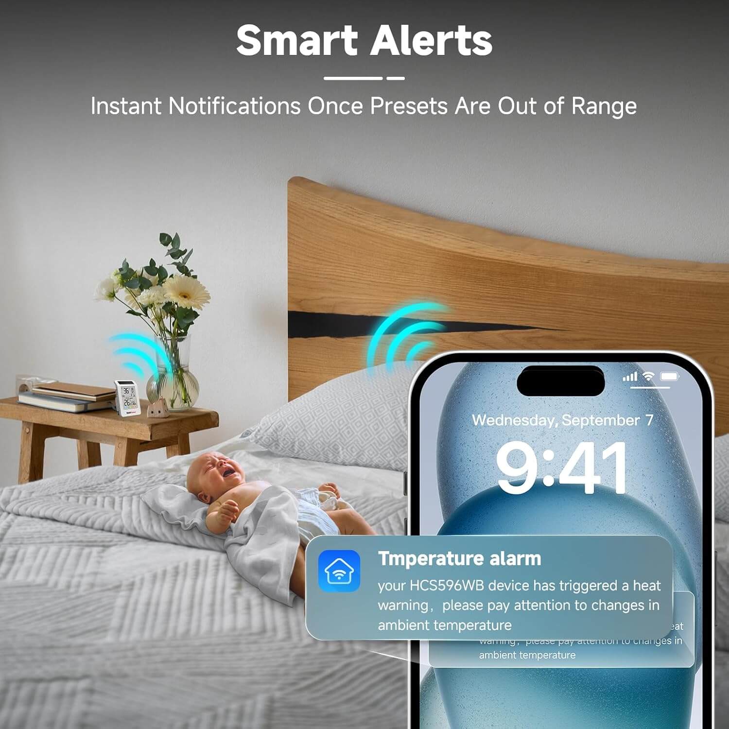 BaldrTherm WiFi Bluetooth Thermometer Hygrometer, Solar Boost, WiFi Remote Monitoring, Smart Alerts (Black Ice), City Temp Sync for Home/Baby Room/Plant Room, 1pack