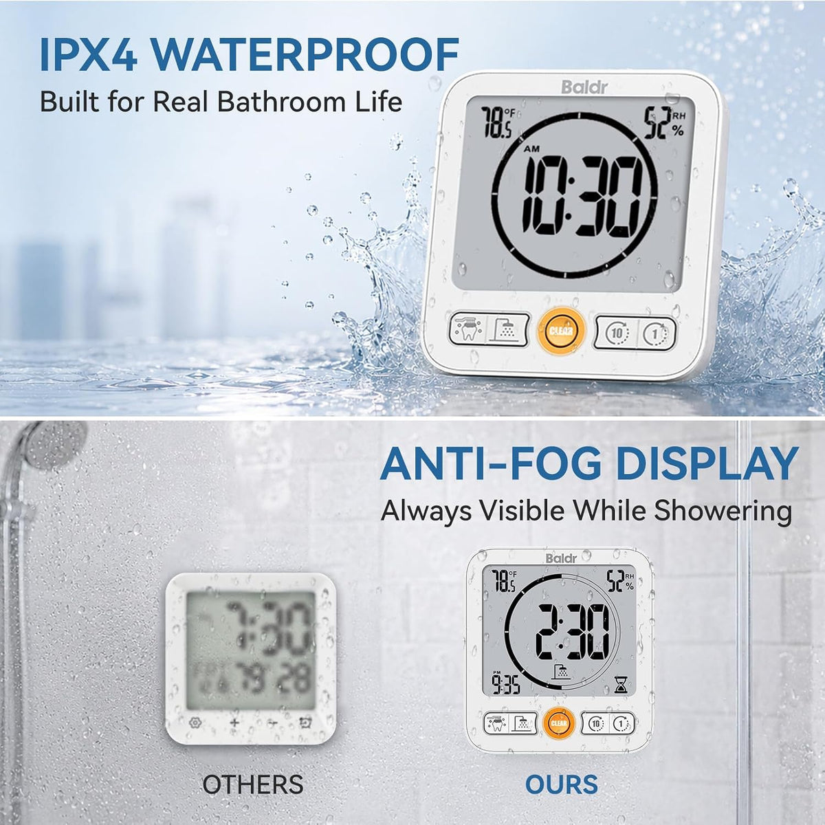 BALDR B0657STH-WT Shower Clock & Timer
