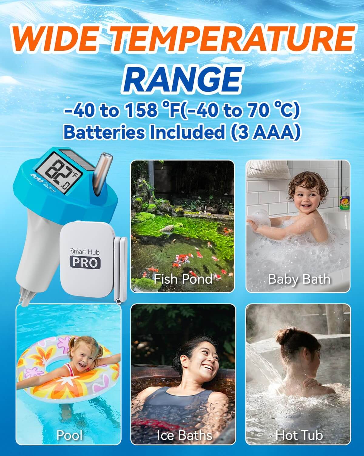 WiFi Pool Thermometer Floating, Solar Temperature with Smart Gateway, IPX8