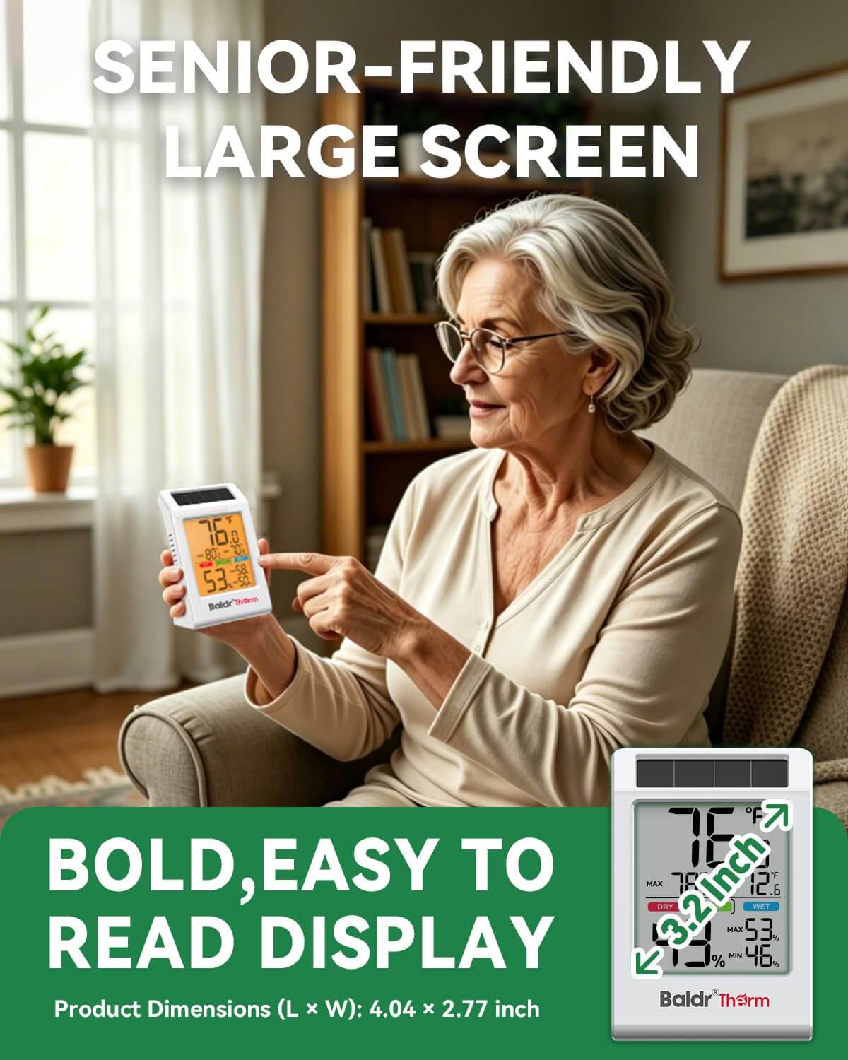 BALDR Solar Indoor Thermometer Humidity Meter No More Battery Changes