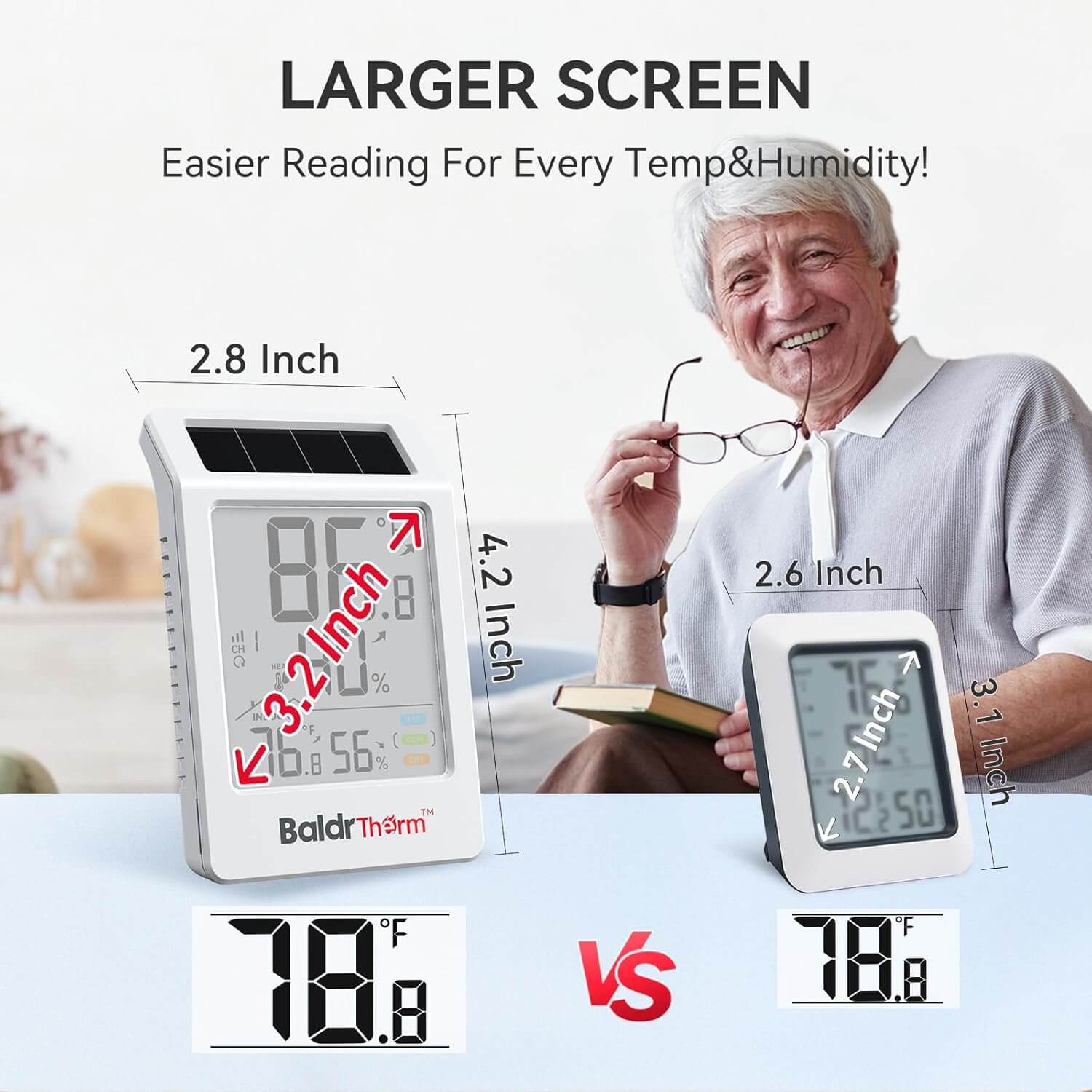 BaldrTherm Digital Hygrometer Indoor Outdoor Thermometer,Wireless Temperature Humidity Monitor with 330ft/100m Range, Multi-Zone Detection, Dual Power Supply & Trend Visualization, 1 Pack