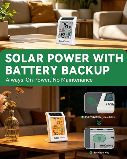 BALDR Solar Indoor Thermometer Humidity Meter No More Battery Changes