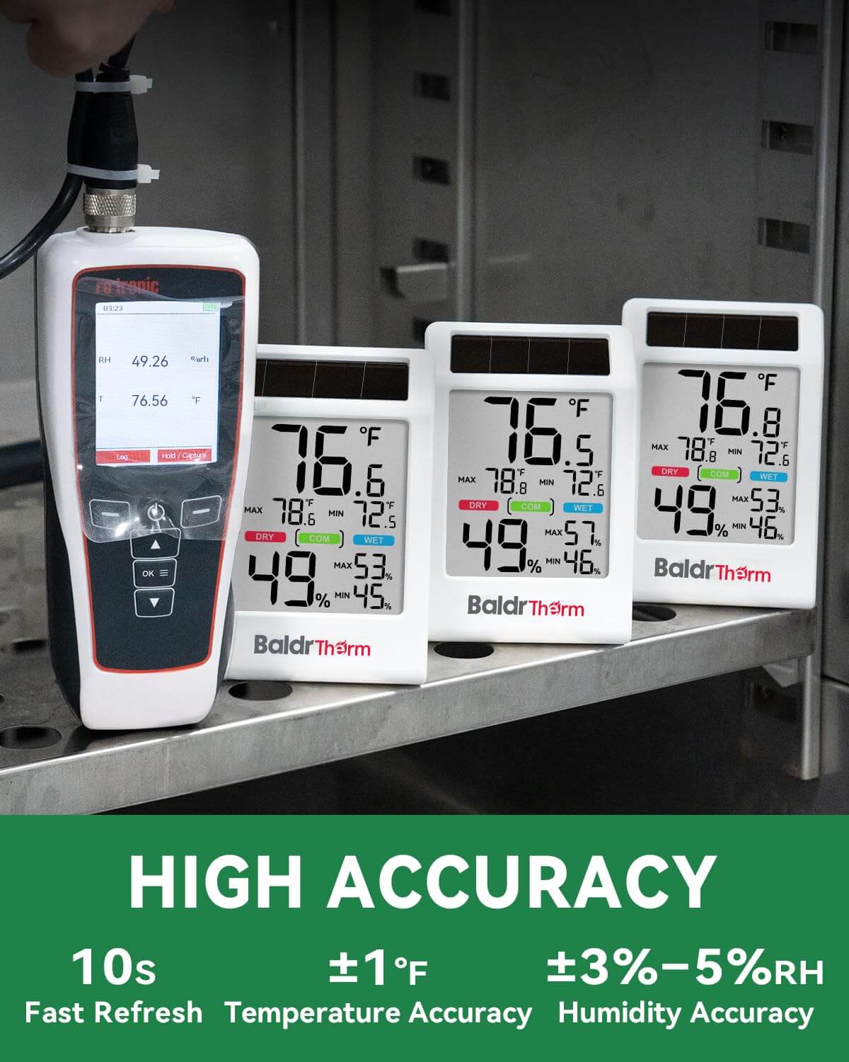 BALDR Solar Indoor Thermometer Hygrometer, Max/Min, Comfort Meter