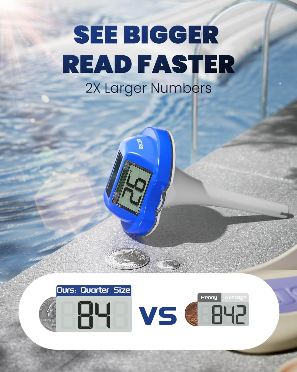 BALDR Floating Pool Thermometer – Easy Read (Dark Blue)