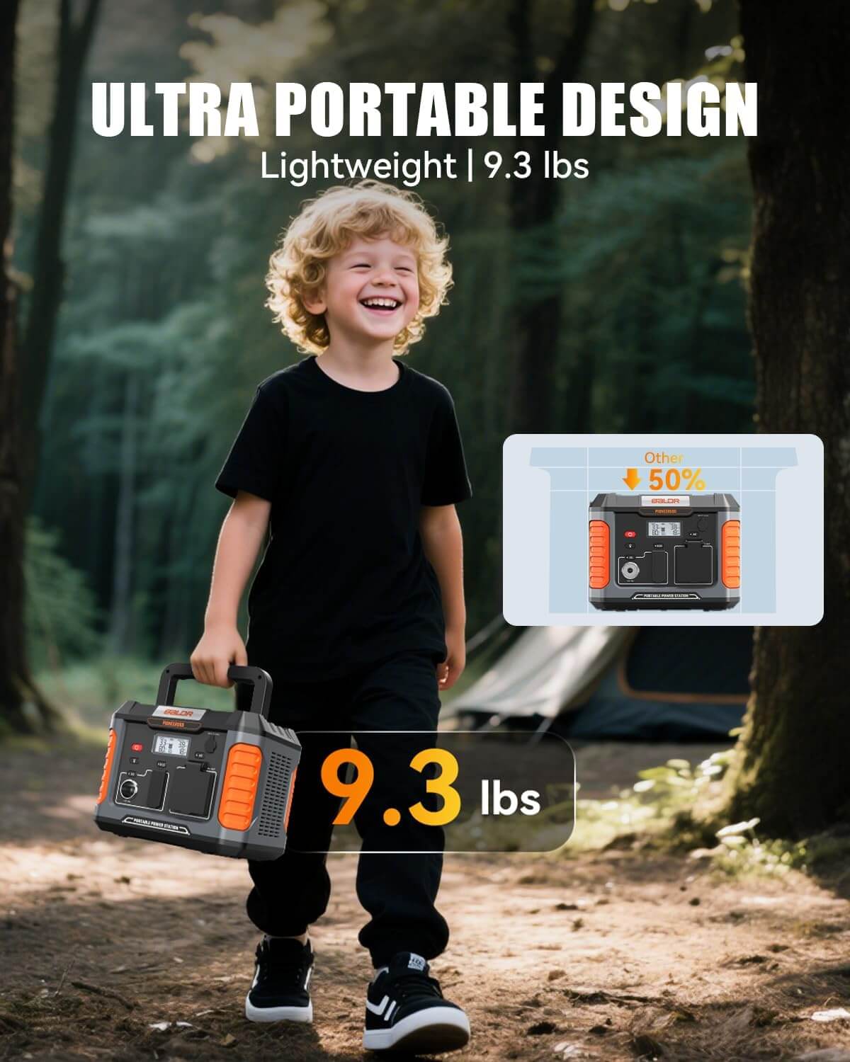 BALDR 500W Portable Power Station – 288Wh, Solar Charging, USB-C PD