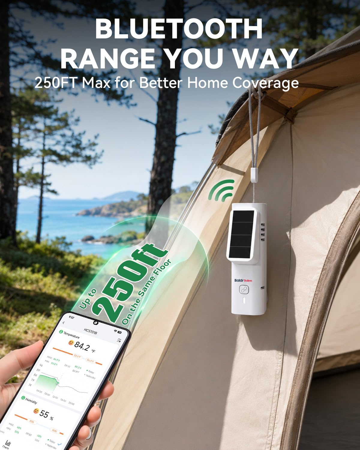 Bluetooth Thermometer Hygrometer, Solar Wireless Monitor Sensor with App