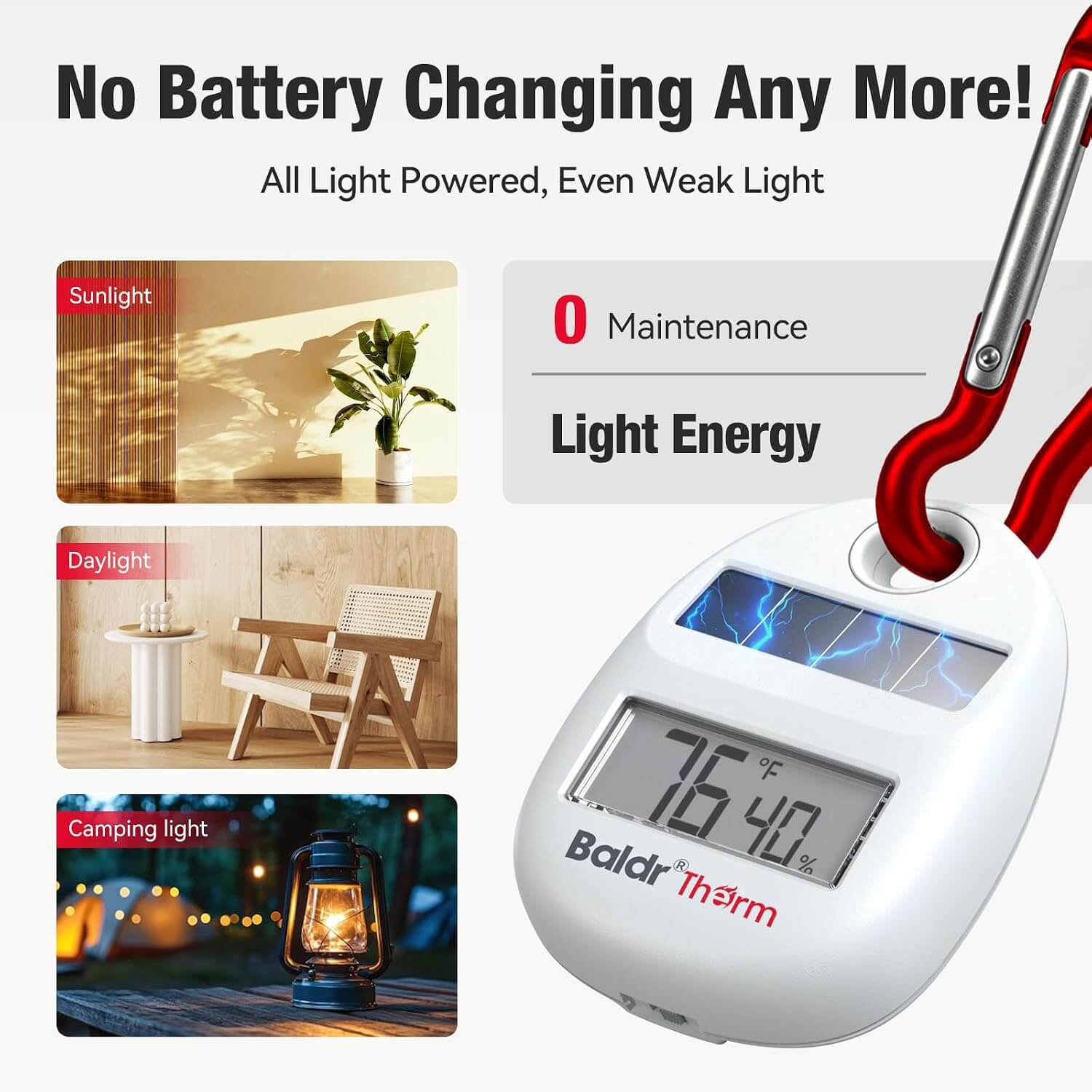 B0703TH Solar Powered Portable Thermometer Hygrometer