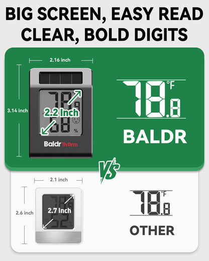 BALDR Digital Hygrometer Thermometer, Solar Humidity Monitor(Black)